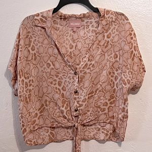 SHOW ME YOUR MUMU RELAXED BUTTON DOWN TIE FRONT BOHO CROP TOP, PYTHON,SNAKE